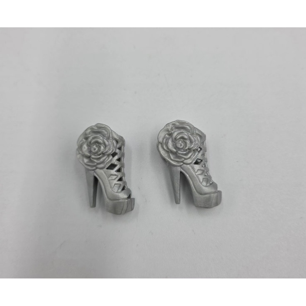 Barbie Doll Fashionistas Silver Gray Platform Heels Strappy Rose Fashion Shoes‎